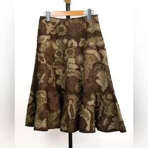 MaxMara Floral A-Line Skirt in Brown and Tan